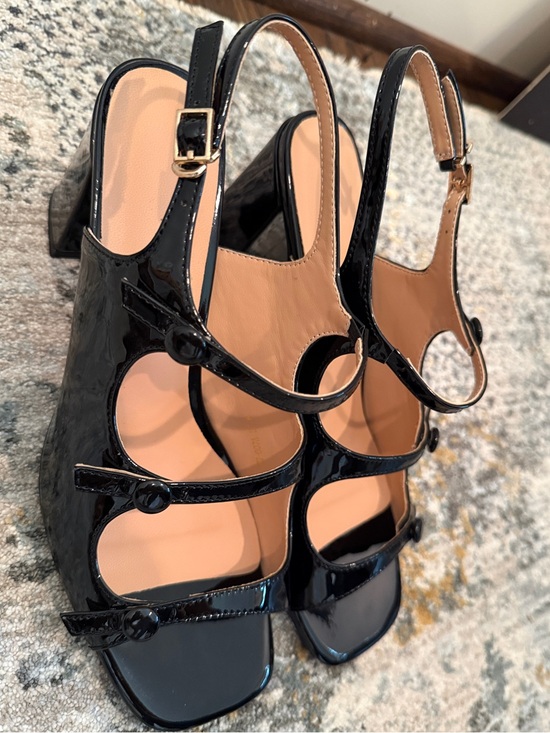 None Shoes - Patent Black Slingback Block Heel Sandals